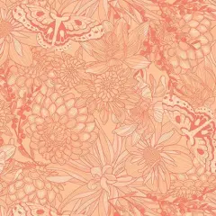 Light Salmon Dahlias at Dusk Tonal Floral & Butterflies Cotton 44"/45" Fabric Per Yard