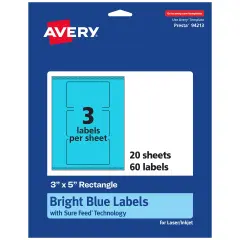 Avery Bright Blue Paper Labels, 3" x 5" Rectangle