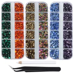 4500pcs+ Flatback Glass Hotfix Iron On Rhinestones Crystal for DIY Making with 1 Tweezer & 1 Picking Pen for Shoe, Cloth, Face Art, Bag, Manicure(3-Sizes,6-Colors, Multi-Color Series#2)