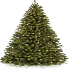 Pre Lit Artificial Spruce Christmas Tree - Easy Assembly & Foldable Base White Lights