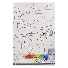 Angels Craft Paint by Number Canvas Set - Lily Pond Swan | Includes: 1 Pre-printed Canvas, 6 Acrylic Paint pots, 1 Artist Brush