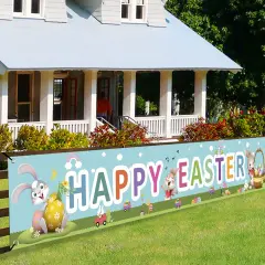 Happy Easter Banners, Welcome Spring Easter Themed Party Banner, Lawn Sign Backdrop Banner for Indoor Outdoor Easter Party Supplies(9.8 x 1.5ft)