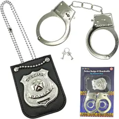 4E's Novelty Police Accessories for Kids - Fake Police Badge and Police Handcuff Set - Ideal Police Gear for Kids - Police Party Favor & Dress Up Prop