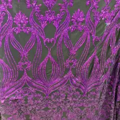 1 Yard Black Iridescent Purple Damask Embroidered Mesh Lace Fabric 48-50&Prime; Wide 100% Polyester
