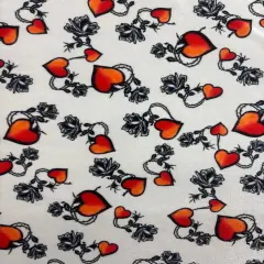 1 Yard White Tattoo Hearts Stretch Velvet Fabric for Leggings Costumes Dancewear Streetwear