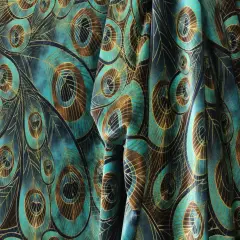 1 Yard Vibrant Peacock Print Stretch Velvet Fabric for Costumes Dancewear Leggings Streetwear