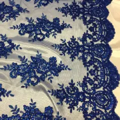1 Yard Royal Blue Sequin Lace Fabric Embroidered Mesh for Evening Gowns Bridal Wear 51" Width