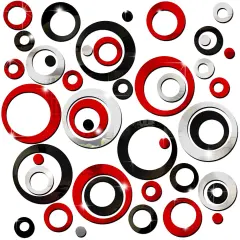 Outus 72 Pieces Wall Stickers Acrylic Circle Mirror Removable Round Dots Mirror Wall Decoration Wall Decals Murals for Home Living Room Bedroom Decor(Silver, Red, Black)