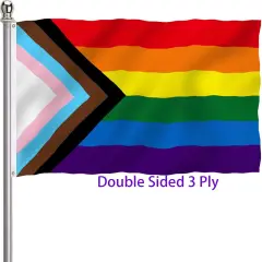Progress Pride Rainbow Flag 3x5 Outdoor Double Sided 3 Ply-LGBTQ Gay Lesbian Bisexual Non Binary Transgender All Inlcusive Progressive Pride Rainbow Flag Vivid Color Heavy Duty Polyester Flags with 2