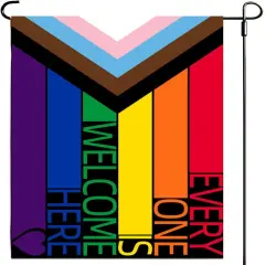 Progress Pride Every One Is Welcome Here Garden Flags - Inclusive Progressive Progress Yard Small Flag 12.5x18 Inch for LGBTQ Lesbian Gay Transgender