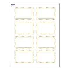 Avery&reg; Printable Rectangle Adhesive Name Tags, Gold Border with Gold Dots Design, 2-1/3" x 3-3/8", Matte White Removable Name Tags, Laser/Inkjet, 80 Total, Great for Name Badges