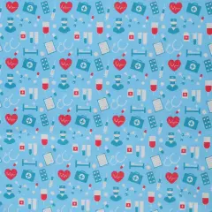 Mook Fabrics Hospital Heartbeat Printed PUL Fabric [60 in. Wide] Blue - By The Yard