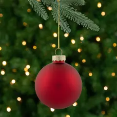 Northlight 2-Finish Glass Ball Christmas Ornaments - 2.5" (60mm) - Apple Red - 9ct