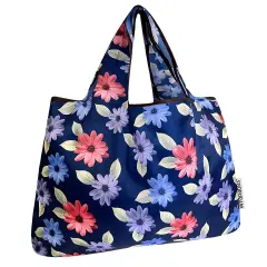 Wrapables Large Foldable Tote Nylon Reusable Grocery Bags, Colorful Daisies