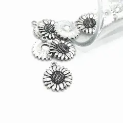 Small Antique Silver Sunflower Head Charms, 19x17mm