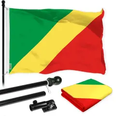 G128 Combo Pack: 6 Ft Twist Free Aluminum Spinning Flagpole (Black) & Republic of the Congo Flag | 3x5 Ft | LiteWeave Pro Series Printed 150D Polyester | Pole with Flag Included