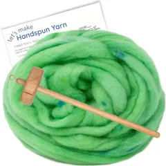 LEARN TO SPIN - Beginner's Spinning Kit with Hand Dyed BFL Roving, Drop Spindle & Printed Instructions w/ Video. Many Colors. Nile Green