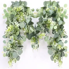 5.9FT Eucalyptus Garland, Artificial Greenery Garland Flower, Green Spring Garland Wreath Vines Decorations, Fake Silver Dollar Eucalyptus Leaves Vines for Table Home Wedding Mantle Party Decor