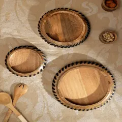 Handmade Decorative Wooden Bowl with Black Filler