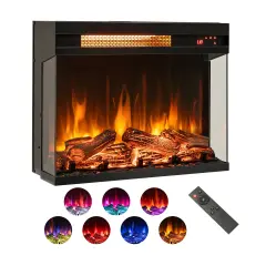 Black 23 Inch 3-Sided Electric Fireplace 1500W Recessed Fireplace Insert