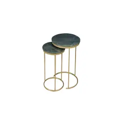 Green Marble Nesting Table Set Of 2 With Golden Metal Frame
