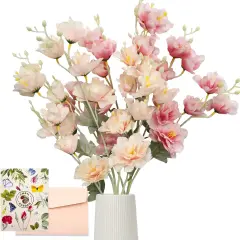 2 Pack Artificial Flower Bouquet,Long Stem Silk Peony,Fake Spring Flowers with 40 Flower Heads,for Bridal Wedding Home Party Festival Floral Arrangements Decoration(Champagne & Pink)