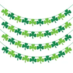 St Patricks Day Decorations 4PCS Felt Shamrock Garland Banner - NO DIY Shamrock Clover Garland Banner for St Patricks Day Decor - Dark Green Light Green for Irish Party Supplies
