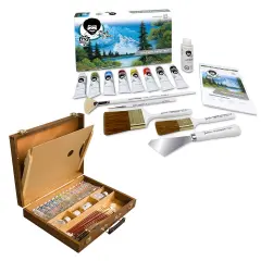 Bob Ross Master Artist Oil Paint Set Includes Wood Art Supply Carrying Storage Case Sketchbox w/ Palette Assorted