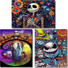 3 Pack Halloween Diamond Painting Kits for Adults - 12x16 inch