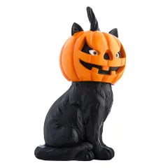 11" Black Cat with Pumpkin Face Halloween Decor