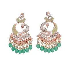 Oversized / Big Indian Jhumka Earrings for Women - Indian Peacock Earrings Ethnic Chandbali Jhumki Kundan & Faux Pearl Beaded Bollywood Style Dangle Earring MINT