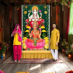 Laxmi Ganesh Backdrop 5x8 Feet Backdrop Indian Traditional Cloth Varalaxmi Vratam Decor Indian Diwali Decor Pooja Wall Decor Indian Wall Art Photo Decor Banner Navratri Decor