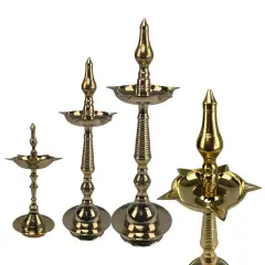 2 CT Brass Oil Lamp DiyaSamai Deepak Lamp Kerala Traditional Kutthu Vilakku Panchmahal Deepam for Home Temple Mandir Office Diwali Decoration - Deepawali Return Gift
