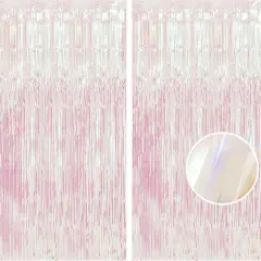 Party Decorations Iridescent Foil Fringe Backdrops - 2 Pack 3.2 x 6.5 ft Holographic Tinsel Photo Booths Pros Streamer Curtains for Easter Girl Birthdays Engagement Unicorn Parties