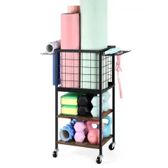 Multi-Functional Weight Rack for Home Gym &ndash; Portable Storage Organizer with Wheels, Hooks & Yoga Mat Holder for Dumbbells, Resistance Bands, Blocks