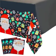 Blue Panda 3 Pack Santa Claus Plastic Tablecloths for Christmas Party Supplies, 54 x 108 inch Rectangular Xmas Holiday Table Covers, Fun Festive Christmas Party Decorations Black