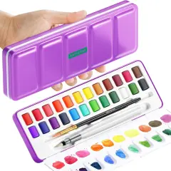 Watercolor Paint Set 24 Colors, Travel Watercolor Set in Portable Box, Water Color Paint Sets for Kids, Mini Water Colors Paint Adult Set for Artists, Beginners, Amateur Hobbyists