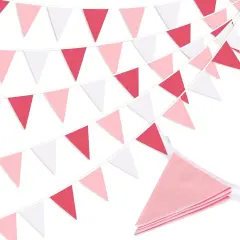 Pink Pennant Banner Triangle Flag Bunting Garland for Wedding Birthday Baby Shower Graduation Decoration 33 Feet 30 Pieces
