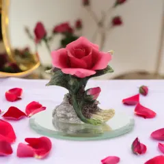 Ceramic Mini Marve Rose Flower on Glass Base Figurine, Gift for Her, Gift for Mom, Home Decor