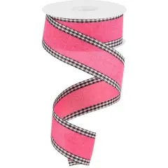 1.5" Royal Burlap Gingham Edge Ribbon: Hot Pink (10 Yards)