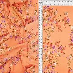1 Yard Bubble Satin Floral Print Fabric, 58/59&Prime; Wide Polyester Spandex Blend ORANGE LT