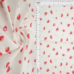 1 Yard Stretch Poplin Strawberry Print Fabric, 57/58&Prime; Wide Cotton Spandex Blend IVORY