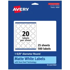 Avery Matte White Round Labels, 1-5/8" diameter