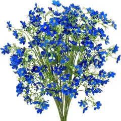 Flowers 8PCS Silk Flowers with Long Stems, Fake Flowers Bulk Fake Babys Breath, Royal Blue Flowers for Tall Vase Outdoor Garden Wedding Party Home Table Centerpiece
