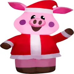 3.5' Gemmy Airblown Inflatable Christmas Pig in Santa Suit Yard Decoration 883630