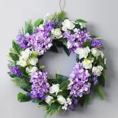Summer Floral Wreaths for Front Door Green Plant Purple Hydrangea Weaths 18 inch on Grapevine Base, Perfect for Summer Wreaths Outdoor,Indoor and Farmhouse Decoration