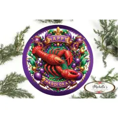Happy Mardi Gras Crawdad Round Sign