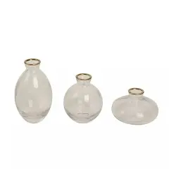 3 Clear Small Glass Flower VASES Metallic Gold Trim Table Centerpieces Party