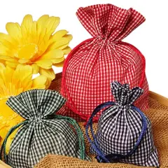 Gingham Red Pouches 4'' x 5'' Perfect for Gifts