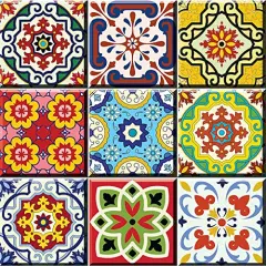1/4 Sheet Mexican Colorful Retro Tile Edible Cake topper
